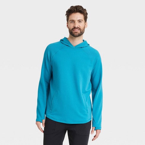 Men s Heavy Waffle Hooded Sweatshirt All In Motion Teal Blue M