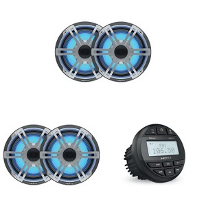 Hertz Marine HMR-10 Marine Digital Media Receiver Gauge style Receiver and ( 2 Pair ) HEX Series HEX-65-S-LD-G 6.5" 4-Ohm Marine Coax Set with RGB ... - 1 of 4