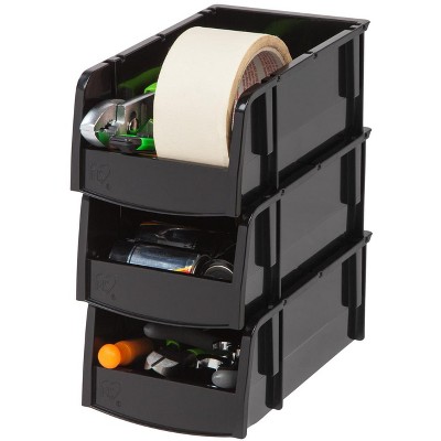 IRIS USA 12 Pack X-Small Plastic Open Front Stackable Storage Bin, Black