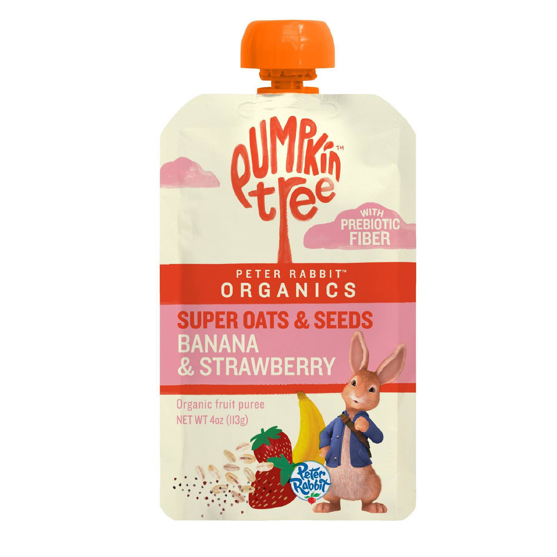 Peter Rabbit Organics Prebiotic Fiber Oats and Seeds Banana Strawberry Pureed Baby Food - 4oz