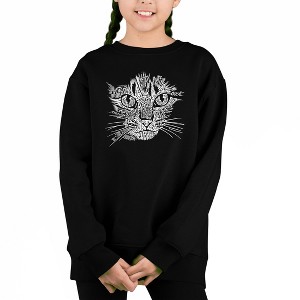 LA Pop Art Cat Face - Girl's Word Art Crewneck Sweatshirt - 1 of 3