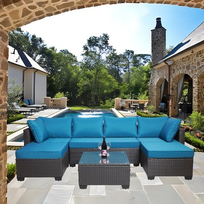Janey 7-Piece PE Rattan Patio Conversation Set, Patio Sectional Sofa Set with Coffee Table, Outdoor Furniture - Maison Boucle