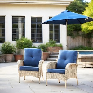 Bestier Patio Wicker Chairs Set of 2, Rattan Furniture Set with 4" Seat Cushions, High Back and Armrest for Garden, Backyard, Balcony and Deck, Blue - 1 of 4