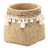 YUHAO Set of 2 Brown Cement Planters with Woven Tassel Accents for Indoor Outdoor Home Garden Decor,6.5"x6.5"x6" - 4 of 4