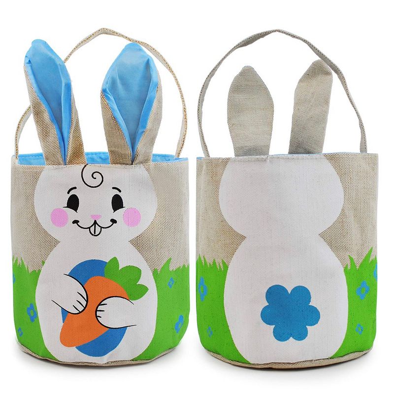 Syncfun 2 Packs Easter Bunny Basket Canvas/Burlap Bags Set for Easter Eggs Hunt, Easter Gift Baskets Egg Bags for Kids, Kids Easter Party Favor, 2 of 8