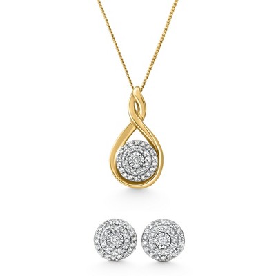 Pompeii3 Diamond Pendant Earring Set Yellow Gold