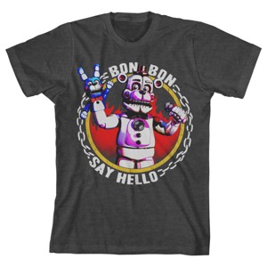 Five Nights Sister Location Bon-Bon Say Hello Boy's Charcoal Heather T-shirt - 1 of 4