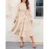 Women's Ruffle Mock Neck Long Sleeve Smocked Midi Dress Casual Floral Print Elastic Waist Tiered Long Dress - 4 of 4