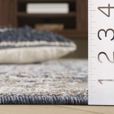 Antique Patina Blue and Beige Rectangular Wool Rug