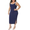 Women's Plus Size Contrast Square Neck Sleeveless Side Slit Bodycon Knit Summer Long Tank Dresses - Agnes Orinda - 2 of 4