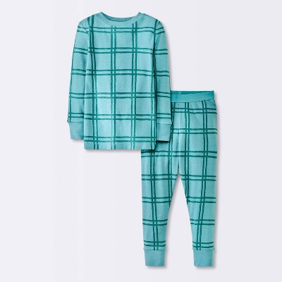 Image of Toddler 2pc Long Sleeve Plaid Snug Fit Cotton Pajama Set - Cloud Island™ Aqua Green 3T
