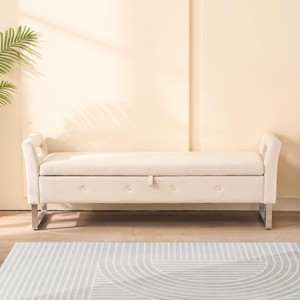 68" Modern Velvet Storage Ottoman Bench with Armrests and Hidden Compartment for Living Room -3irtyhousy - 1 of 4
