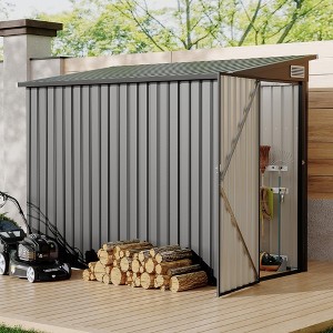 Shed Lean to Storage Shed, Outdoor 4x8x6 FT Metal Wall Side Bike Shed & Outdoor StorageW/Lockable Door and 2 Air Vent for Backyard, Patio - 1 of 4