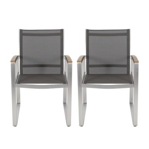 GDFStudio Aubrey Outdoor Aluminum Dining Chairs with Faux Wood Accents - 1 of 4