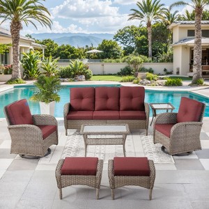 Outdoor 3-Seat Sofa Swivel Chair Table with Ottomans - 1 of 4