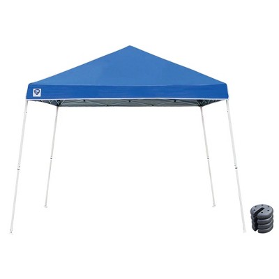 Z-Shade 10 x 10 Ft Horizon Angled Leg Instant Shade Canopy Shelter, Blue & Durable Plastic Circular 5 Pound Canopy Tent Leg Weight Plates, Set of 4