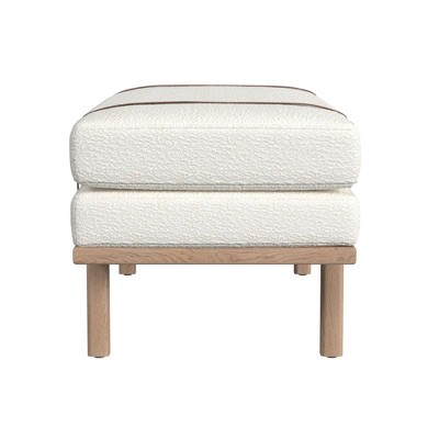 Cream Boucle Upholstered Bench with Faux Leather Straps