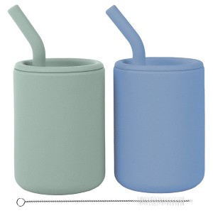 WeeSprout Silicone Baby Cups With Straws and Lids, 4 & 8 oz Options, Set of 2, Food Grade Toddler Training Container, Built In Straw Stoppers - 1 of 4