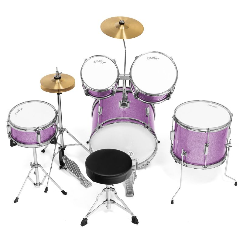 Ashthorpe 5-Piece Complete Junior Drum Set with Brass Cymbals - Advanced Beginner Drum Kit, 3 of 8