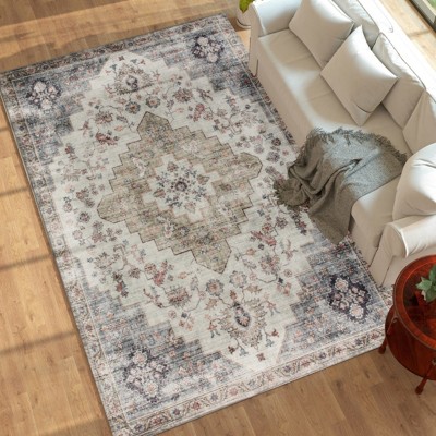 GlasFlength Rugs 8'x10' Vintage Waterproof Extra Large Area Rugs Carpet Non-Slip Rug Pads Washable Rug for Room, Multicolored, 120"*0.3"*96"