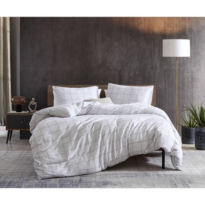 Holden Grid Grey Cotton Full/Queen Duvet Cover Set