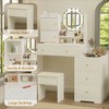White Vanity Desk Set, With Slide Mirror & 3 Color LED Lights, Makeup Vanity Table With 5 Drawers, 2 Storage Cabinets, 1 Makeup Stool for Bedroom - 3 of 4