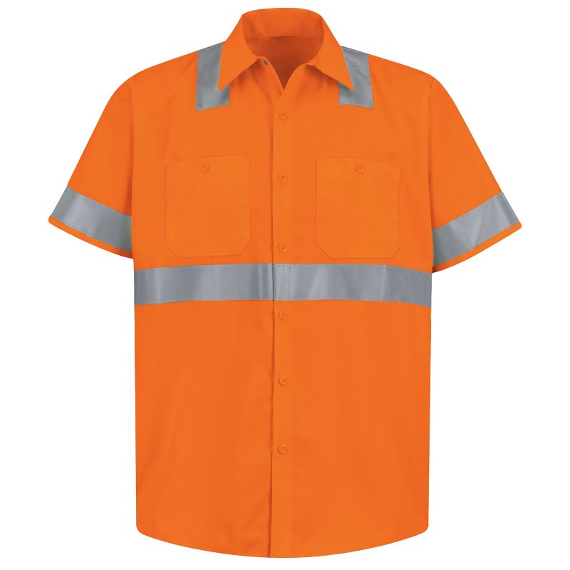 Red Kap Men's Hi-Visibility Orange Short Sleeve Work Shirt - Type R, Class 2, 1 of 3