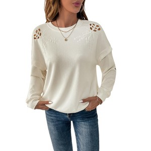Coolmee Women's Fall Long Sleeve Sweaters Crew Neck Knit Loose Dressy Pullover Tops Winter Trendy Outfits - 1 of 4
