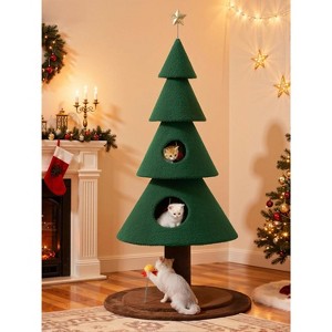 60 in Christmas Cat Tree, Tall Cat Tower Furniture with 2 Large Condos, 5ft Christmas Tree Party Decoration with - 1 of 4