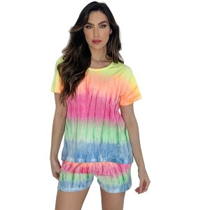 Just Love Womens Tie Dye Rainbow Shorts Set  Vibrant, Comfy Short Sleeve Sleepwear - 1 of 3