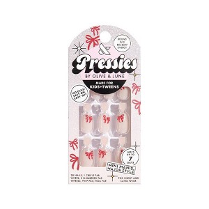 Olive & June Pressies Fake Nails - S Round - Big Bow Energy - 28ct - 1 of 4