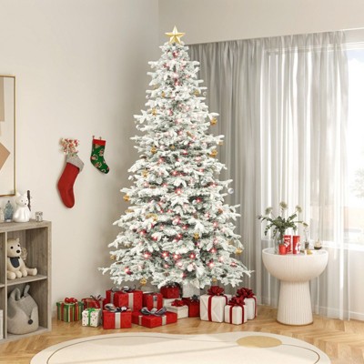 7.5ft Pre-Lit Flocked Mountain Pine Christmas Tree with 55 Pine Cones Party Decor