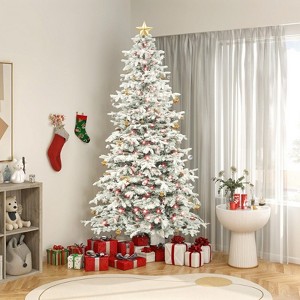 7.5ft Pre-Lit Flocked Mountain Pine Christmas Tree with 55 Pine Cones Party Decor - 1 of 4