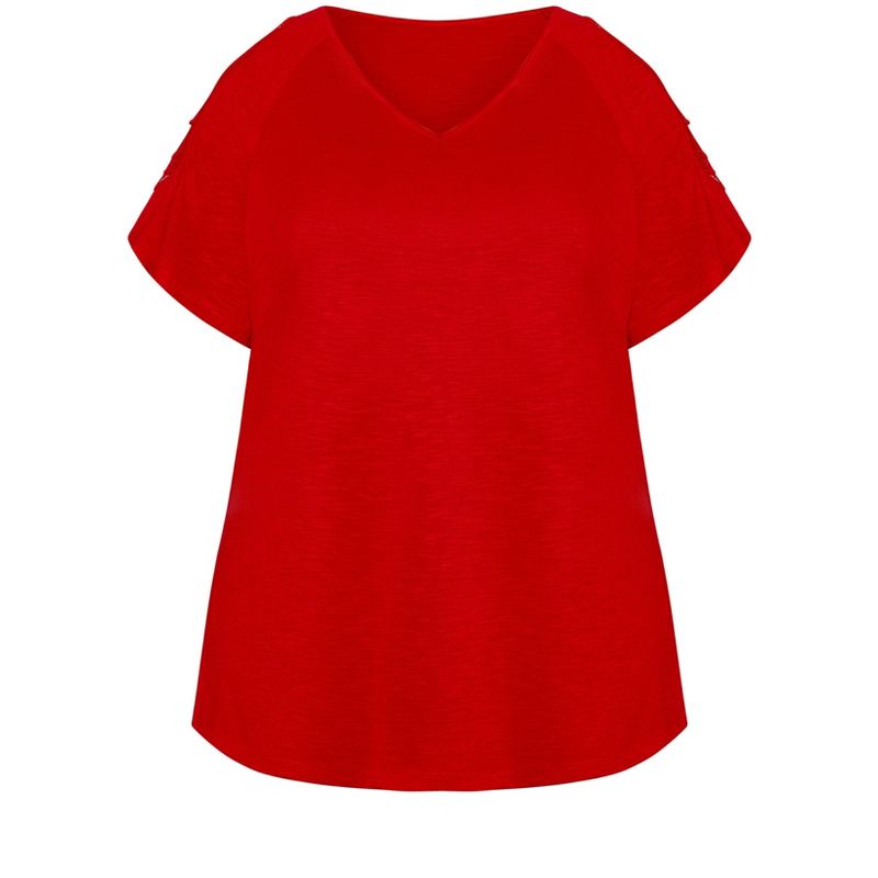 Women's Plus Size Crochet Cut Out Top - salsa red | AVENUE, 5 of 7