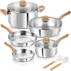 KOCH SYSTEME CS 10 PCS Stainless Steel Coowkare Set , Stainless Steel Pots and Pans Set with Cool-Touch Handles, Cooking Set Induction Compatible - 1 of 4