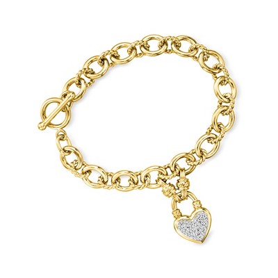 Ross-Simons 0.25 ct. t.w. Diamond Heart Lock Toggle Bracelet in 18kt Gold Over Sterling and Sterling Silver