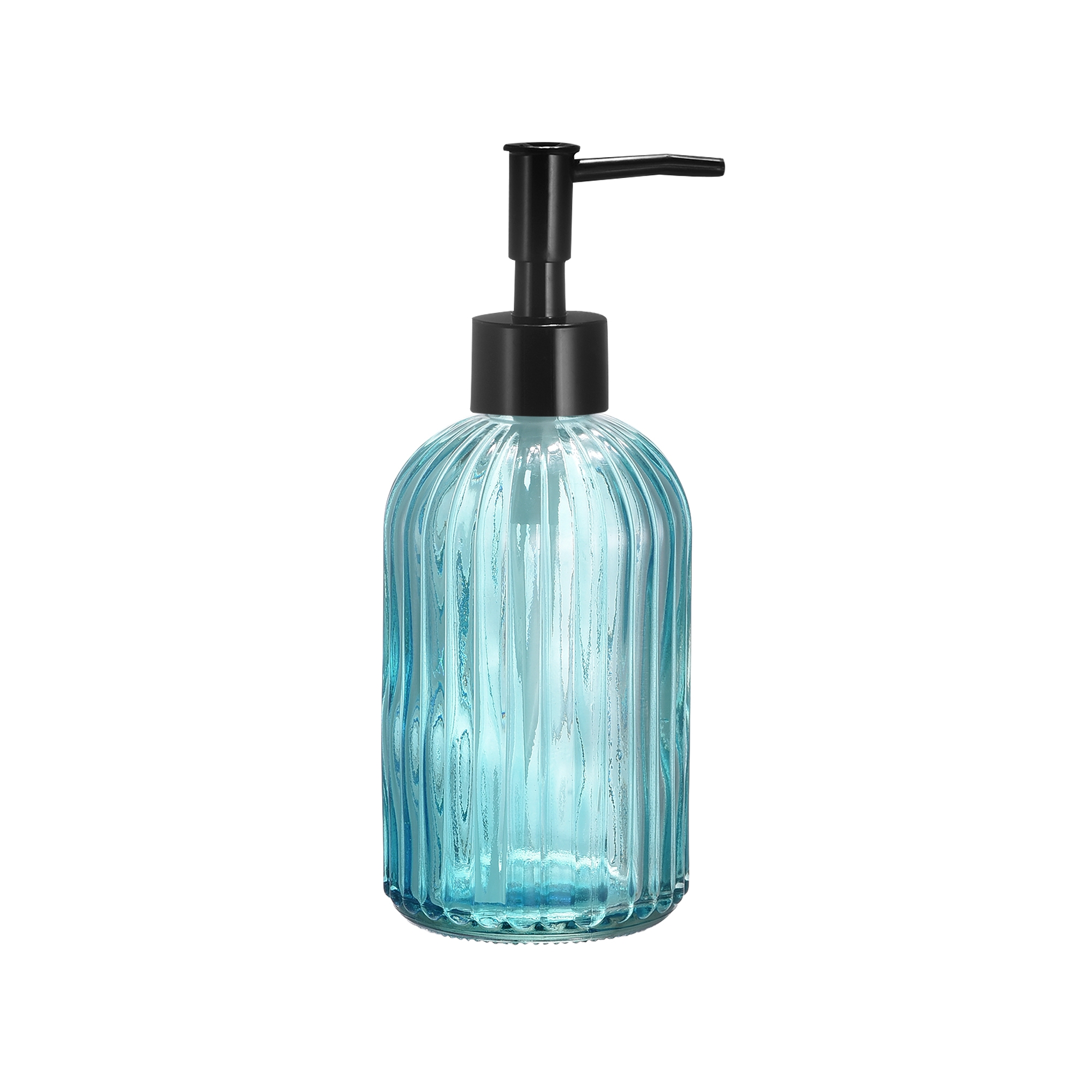 Unique Bargains Glass Durable Hand Soap Dispenser with Black Pump for Kitchen Bathroom Blue
