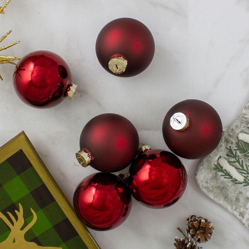Northlight 6ct Burgundy Red 2-Finish Glass Ball Christmas Ornaments 3.25" (80mm), 2 of 6
