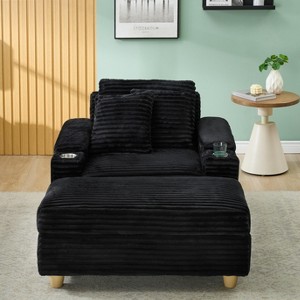 Mocamel Black Corduroy Single Sofa Chair with Footstool, Includes 3 Pillows and 2 Storage Spaces, Compact Accent Chair for Living Room - 1 of 4