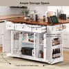53" Farmhouse Kitchen Island with Power Outlet, Drop Leaf & Wheels - Black Rolling Cart with Glass Doors, 3 Drawers & 5 Racks - 4 of 4