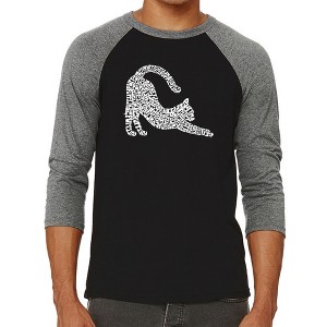 LA Pop Art Stretching Cat - Men's Raglan Baseball Word Art T-Shirt - 1 of 4
