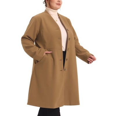 Agnes Orinda Women's Plus Size Trendy Elegant V Neck Single Breasted Long Fleece Overcoats