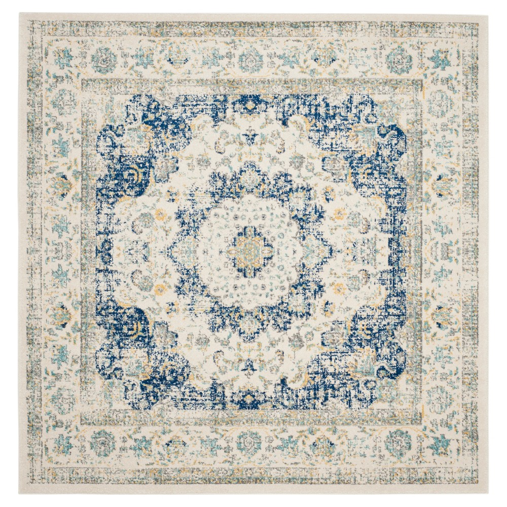 6'7inX6'7in Abstract Loomed Square Area Rug Ivory/Blue - Safavieh