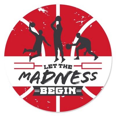 Big Dot of Happiness Red Basketball - Let the Madness Begin - College Basketball Party Circle Sticker Labels - 24 Count