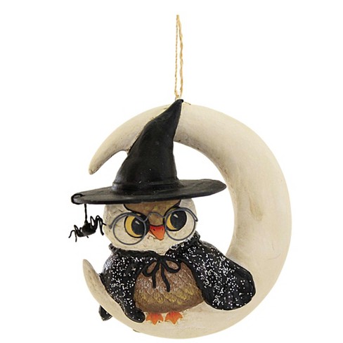 Bethany Lowe 3.75 In Witchy Owl On Moon Ornament Halloween Spider Bird ...