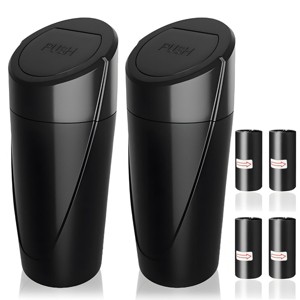 Car Trash Can Bin with Lid - 2 Packs Garbage Can Cup Holder - Black Mini Leakproof Vehicle - 1 of 4