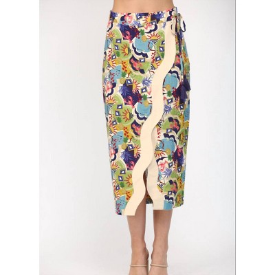 Women's Wave Contrast Detailed Wrap Skirt - Fate