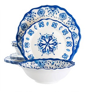 Elama Blue Garden 12 Piece Scalloped Lightweight Melamine Dinnerware Set in Blue - 1 of 4