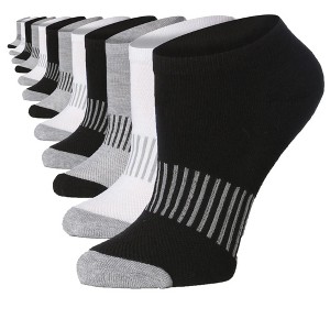 Women's 12-Pack Black White Grey Contrasting Stripe and Toe No Show Athletic Socks - 1 of 4