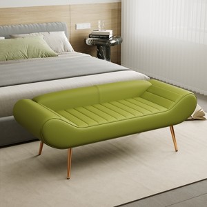 Garvee 57 Inch Sofa Stool Bench With Armrest Backrest Metal Leg 400lbs Load Capacity PVC Fabric Curved Sofa For Bedroom End Of Bed, Green - 1 of 4